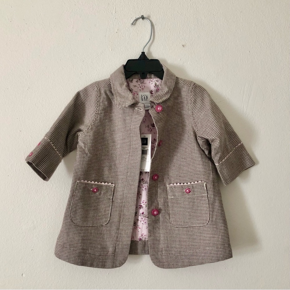 Baby Gap | Girls brown & cream houndstooth dress coat with quilted floral lining
